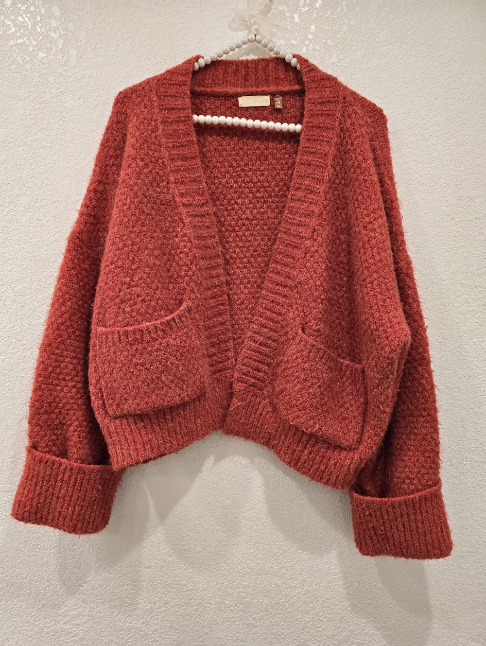 Anthropologie Pilcro Oversized Cuffed Cardigan OS Orange Red - Picture 5 of 11